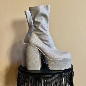 Silver Glitter Platform Boots